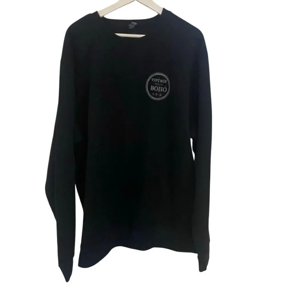 District 2XL vintage meets boho, black, long sleeve crewneck, oversized sweatshi